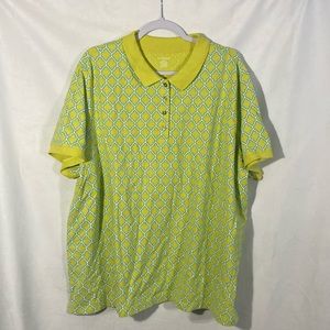 32-6 LAND’S END yellow white blue geometric short sleeve polo top 3X